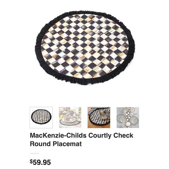 Mackenzie Childs NWOT Courtly Check Ruffled Round Placemat Set of 6 Retail $360 - Picture 2 of 8